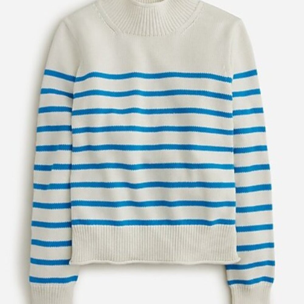 J Crew Heritage Rollneck Sweater, Cotton, Blue Stripe, Size S